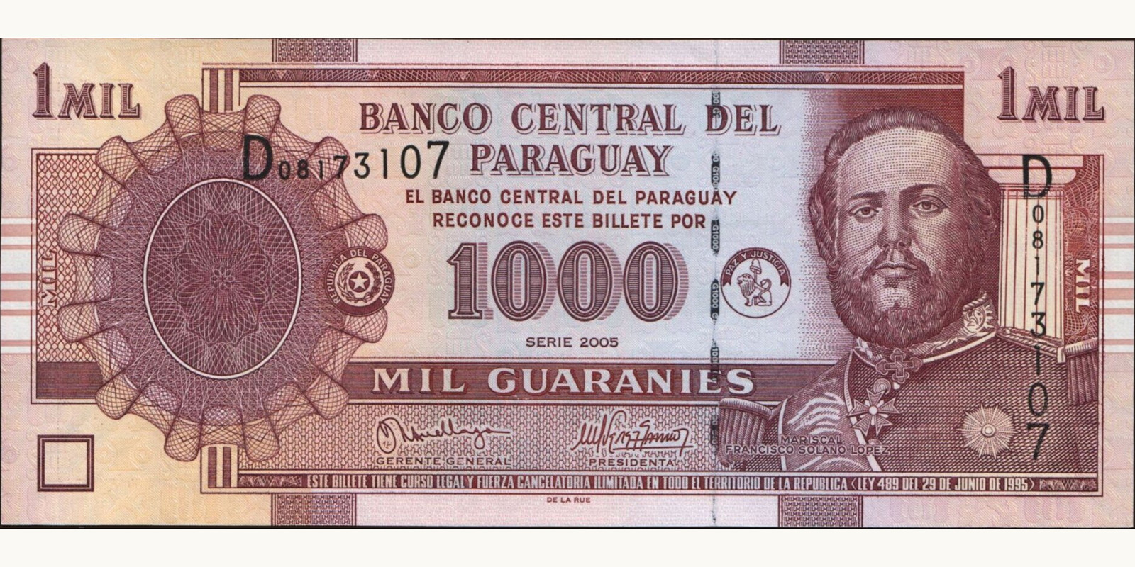 1000 guaranies Paraguay 2005 — Front side