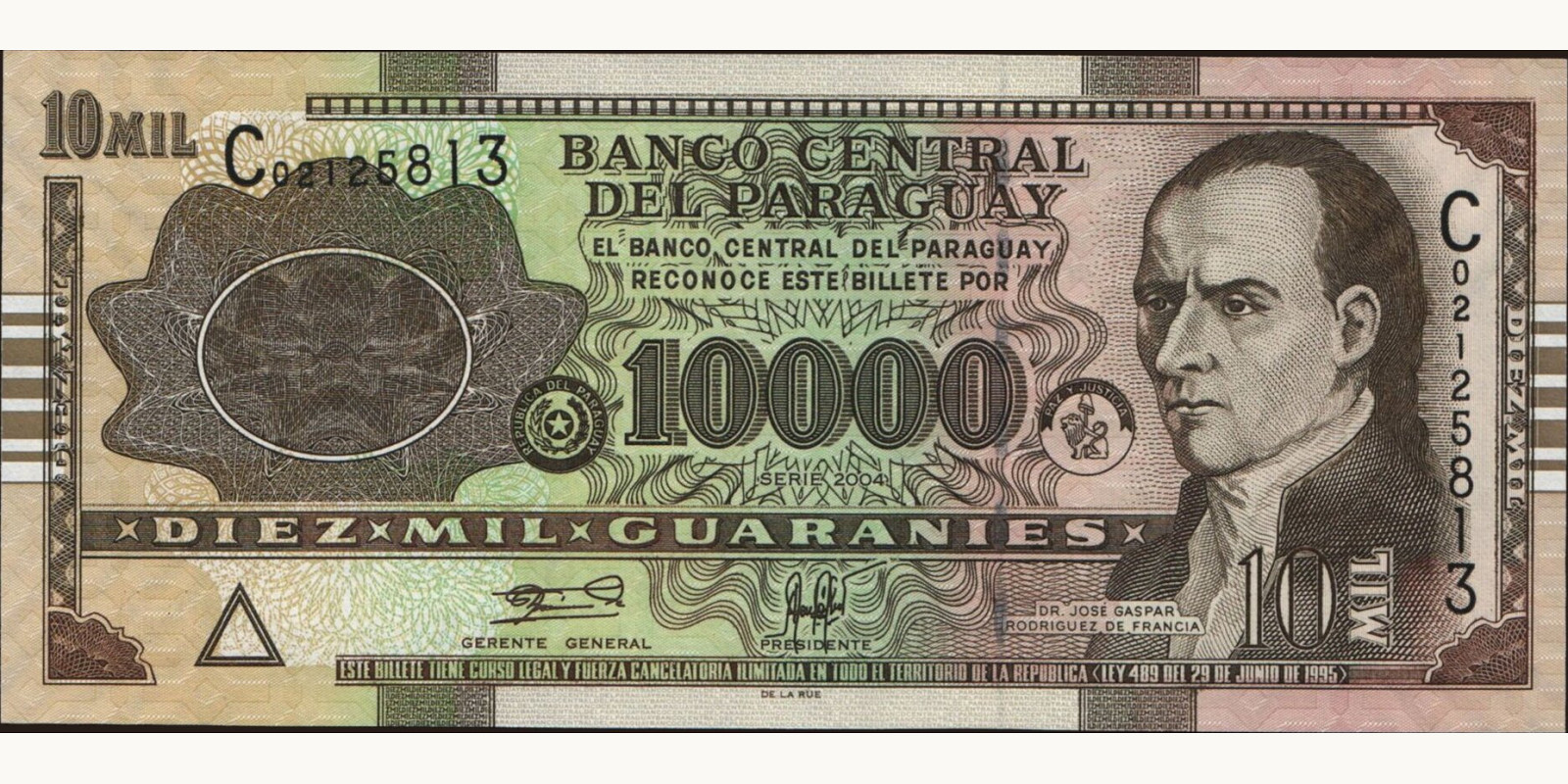 10000 guaranies Парагвай 2004 — Лицевая сторона