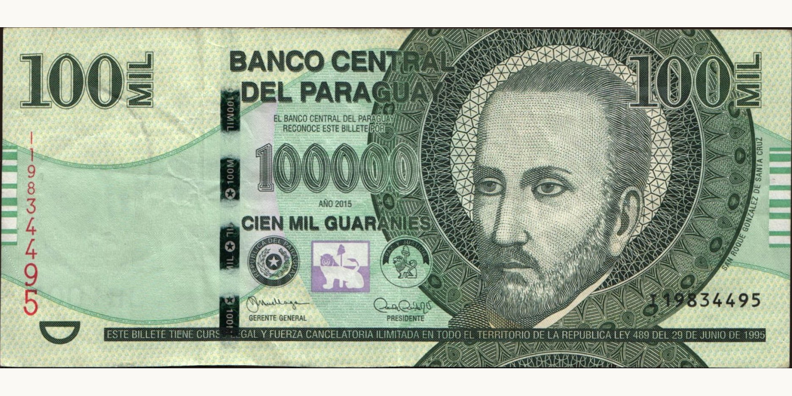 100000 guaranies Парагвай 2015 — Лицевая сторона