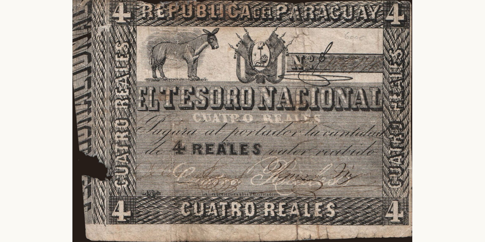 4 real Парагвай 1860 — Лицевая сторона