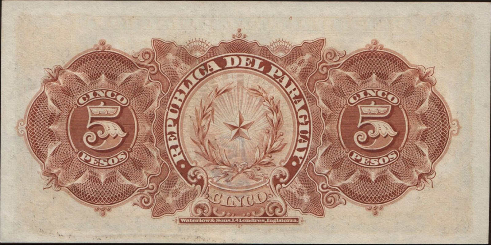 5 pesos Paraguay 1907 — Back side