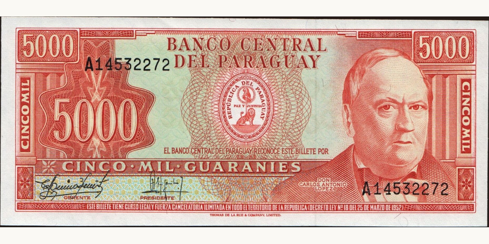 5000 guaranies 1952