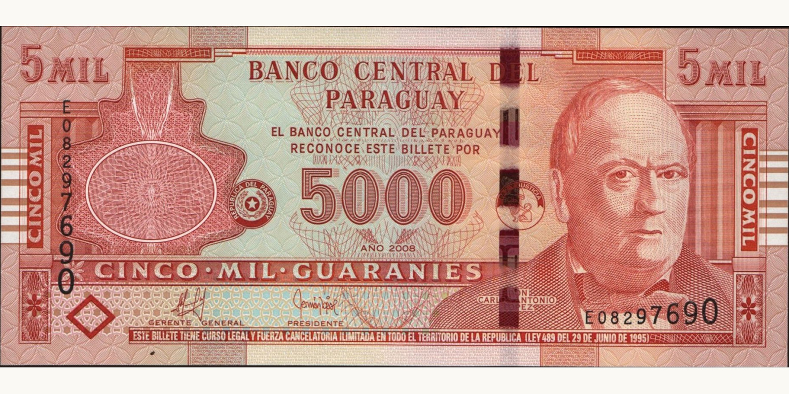 5000 guaranies Парагвай 2008 — Лицевая сторона