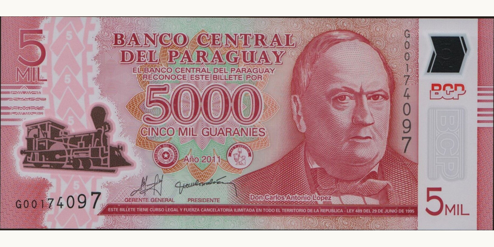 5000 guaranies Paraguay 2011 — Front side