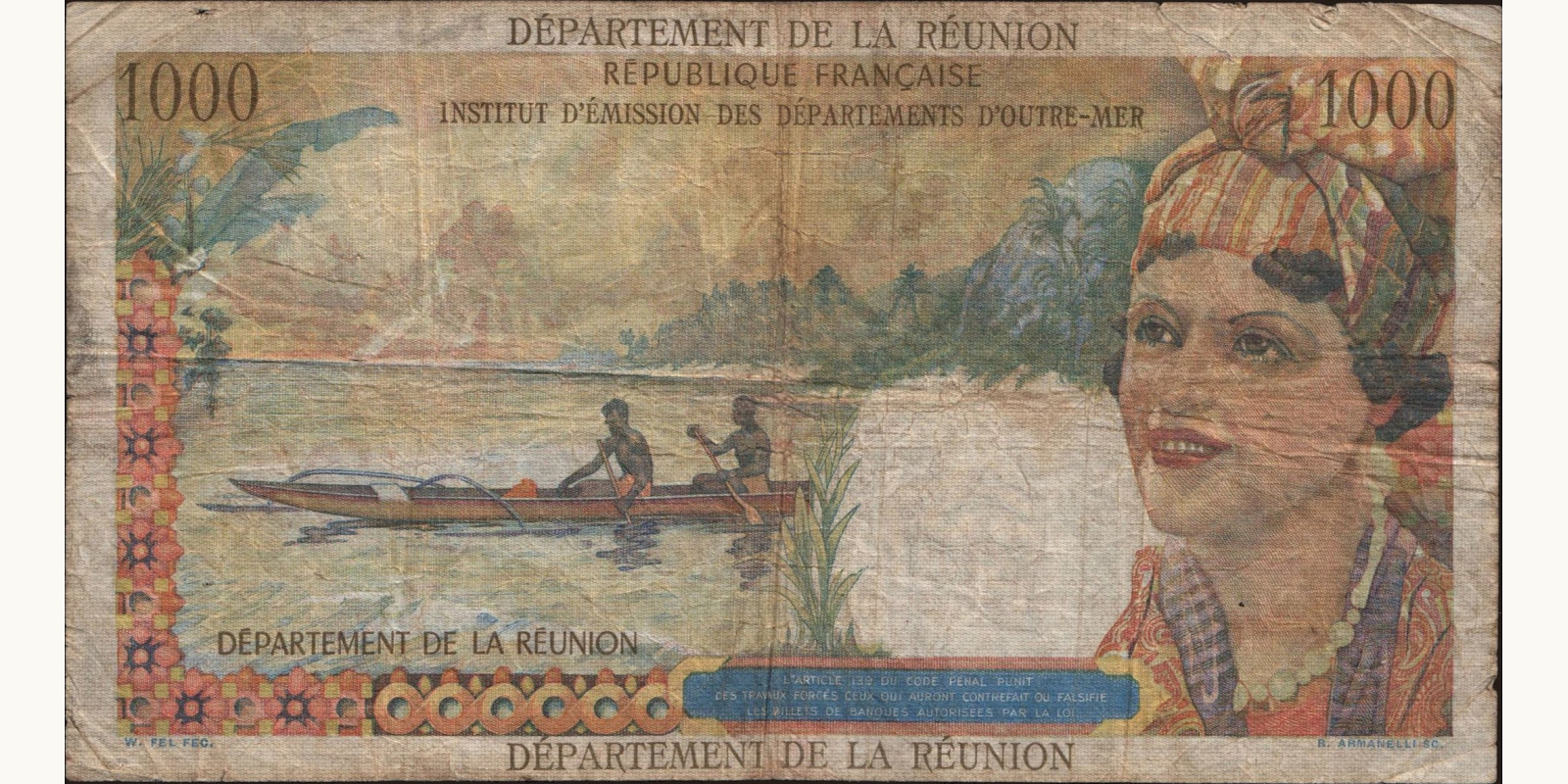 1000 franc Реюньон 1971 — Оборотная сторона