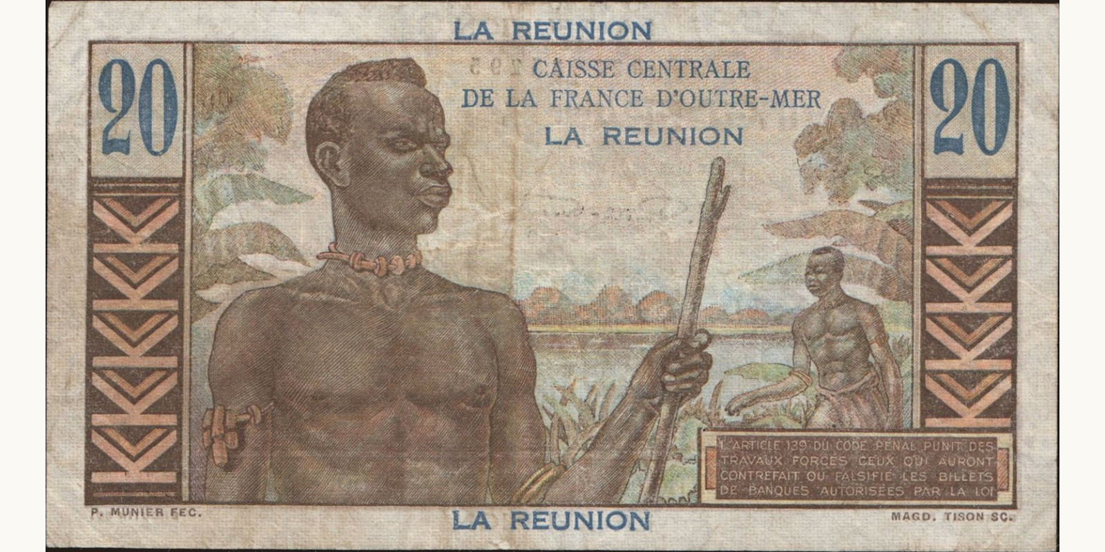 20 franc Реюньон 1947 — Оборотная сторона