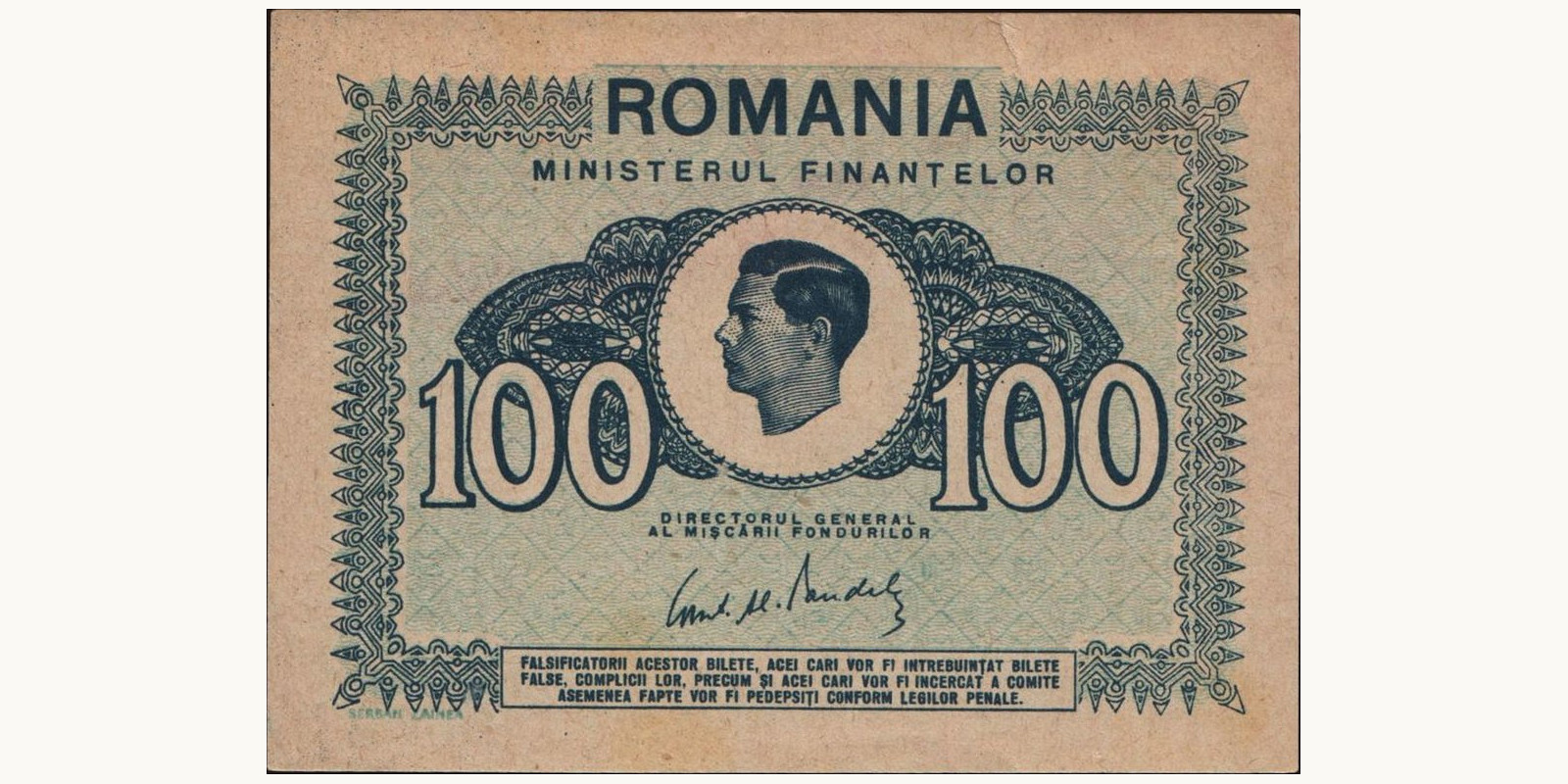 100 lei Romania 1945 — Front side
