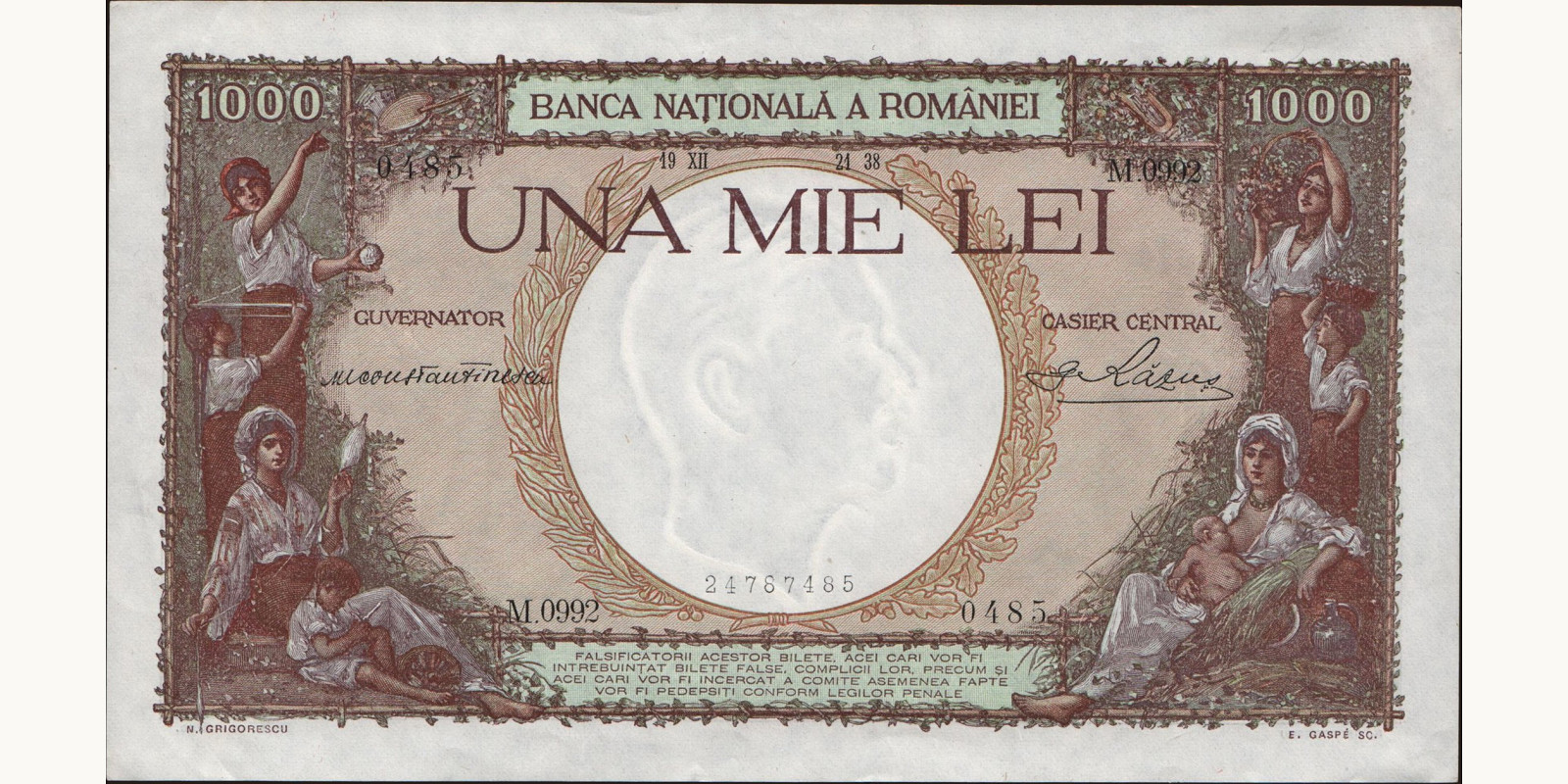 1000 lei Румыния 1938 — Лицевая сторона