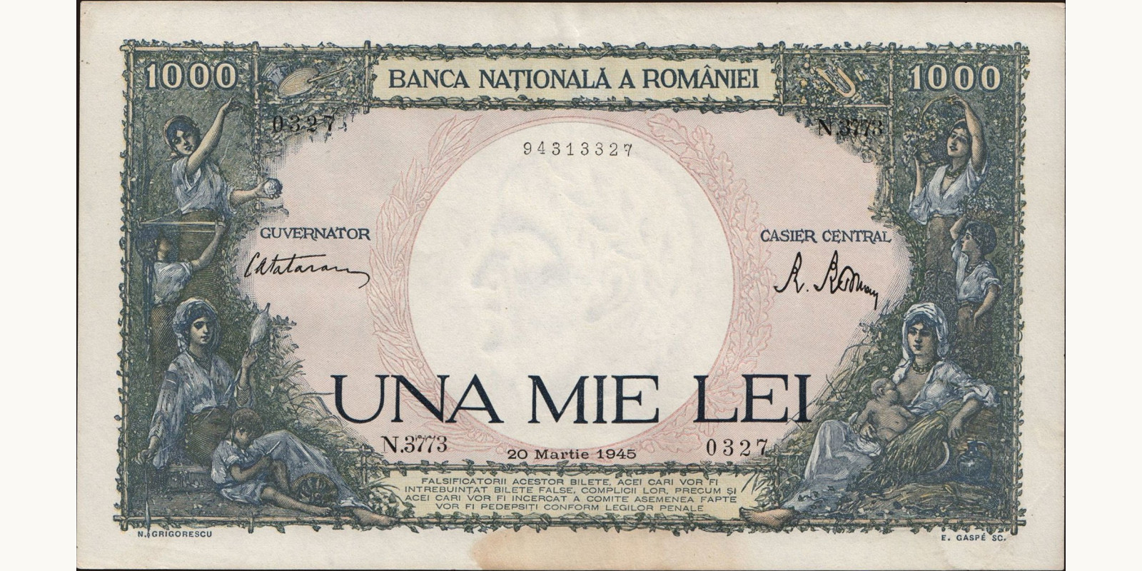 1000 lei Румыния 1945 — Лицевая сторона