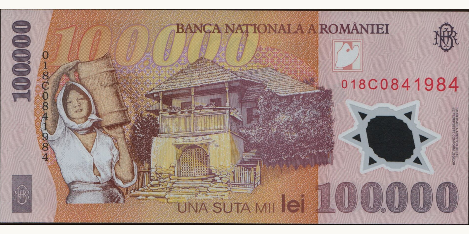 100000 lei Romania 2001 — Back side