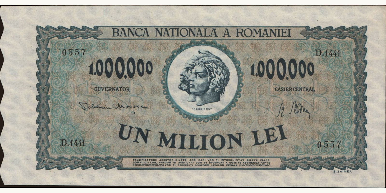 1000000 lei Romania 1947 — Front side