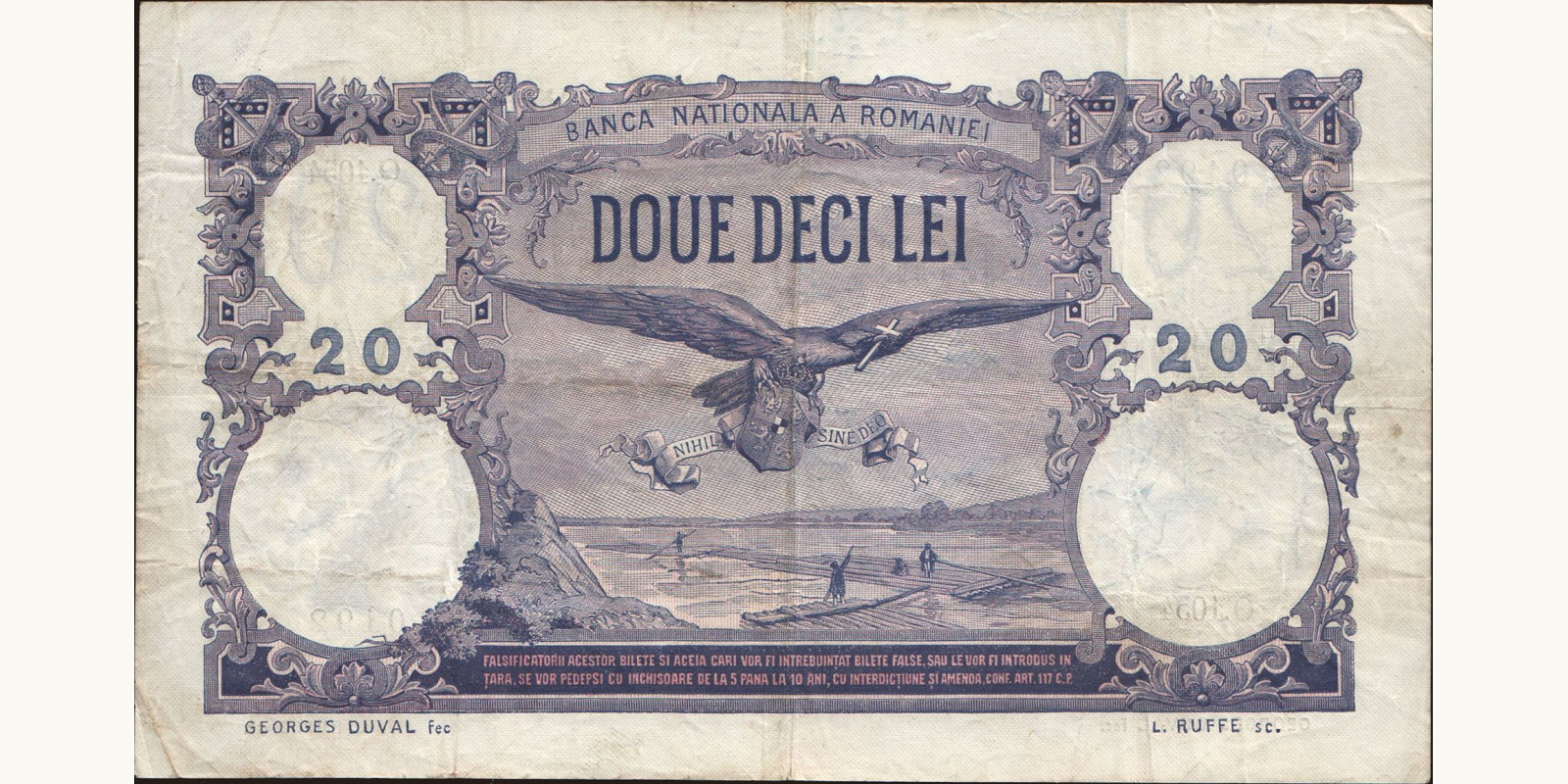 20 lei Romania 1912 — Back side