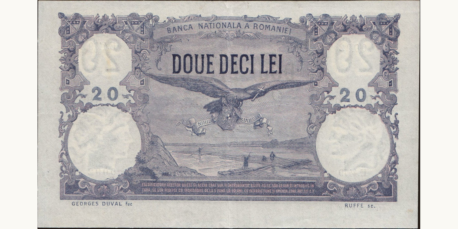20 lei Румыния 1923 — Оборотная сторона