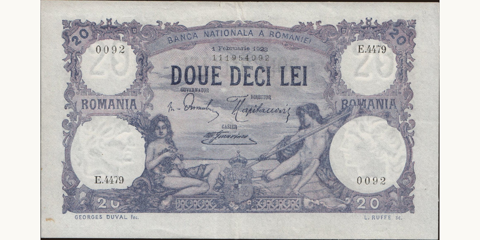 20 lei Румыния 1923 — Лицевая сторона