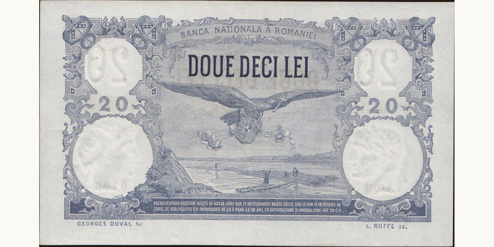 20 lei Romania 1924 — Back side