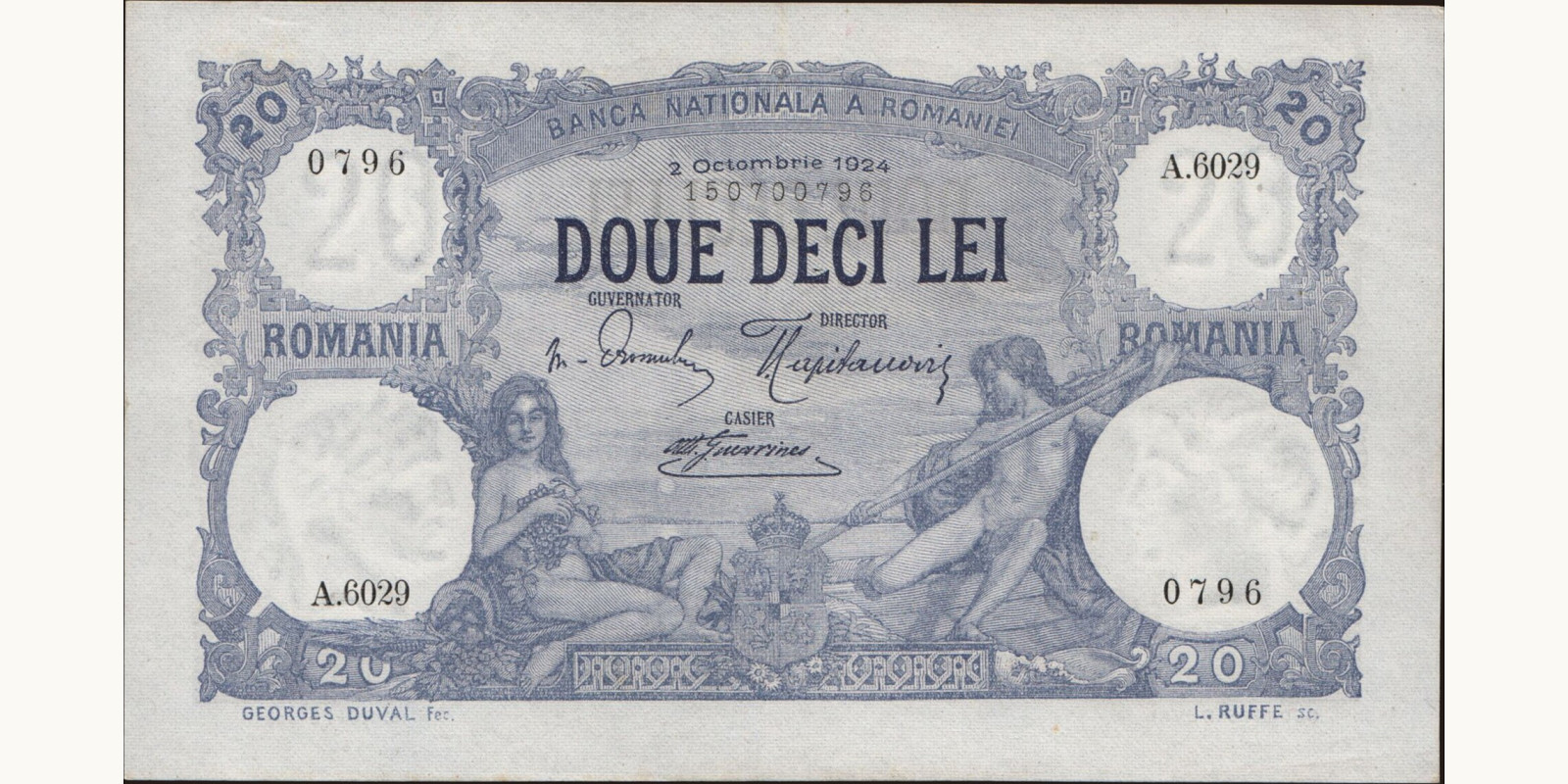 20 lei Romania 1924 — Front side