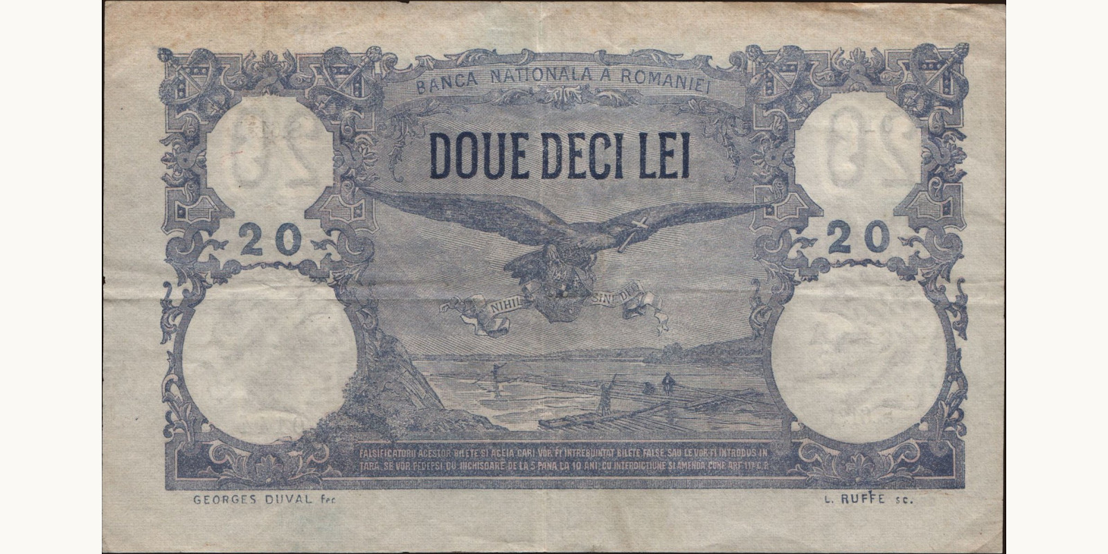 20 lei Румыния 1925 — Оборотная сторона
