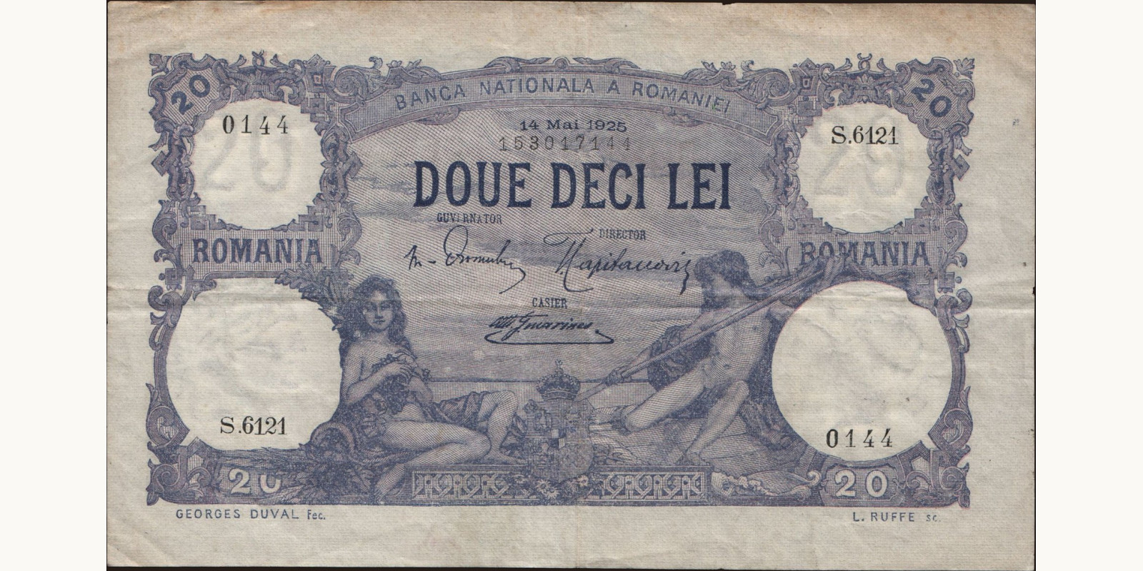 20 lei Румыния 1925 — Лицевая сторона