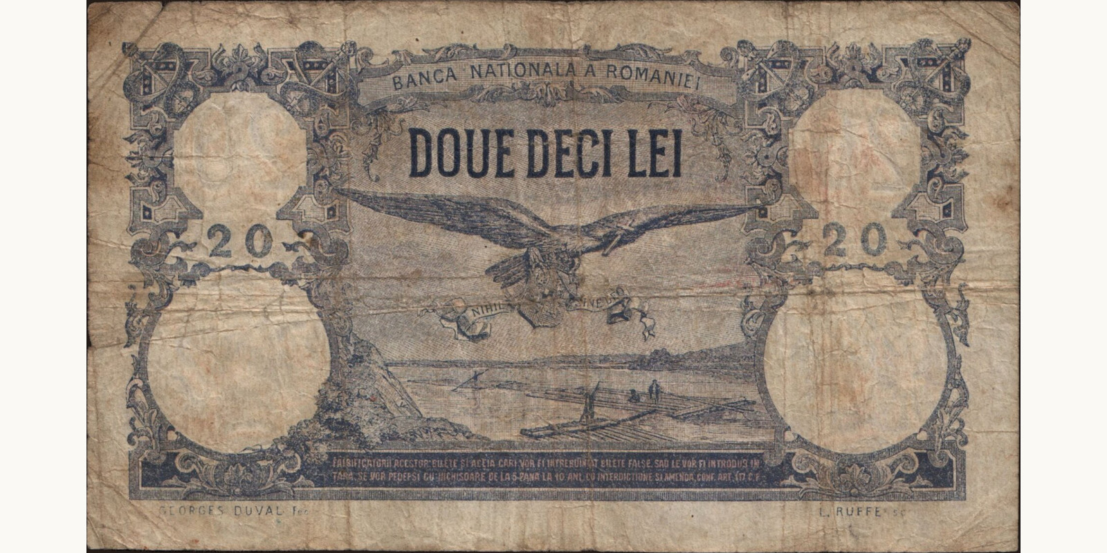 20 lei Romania 1929 — Back side