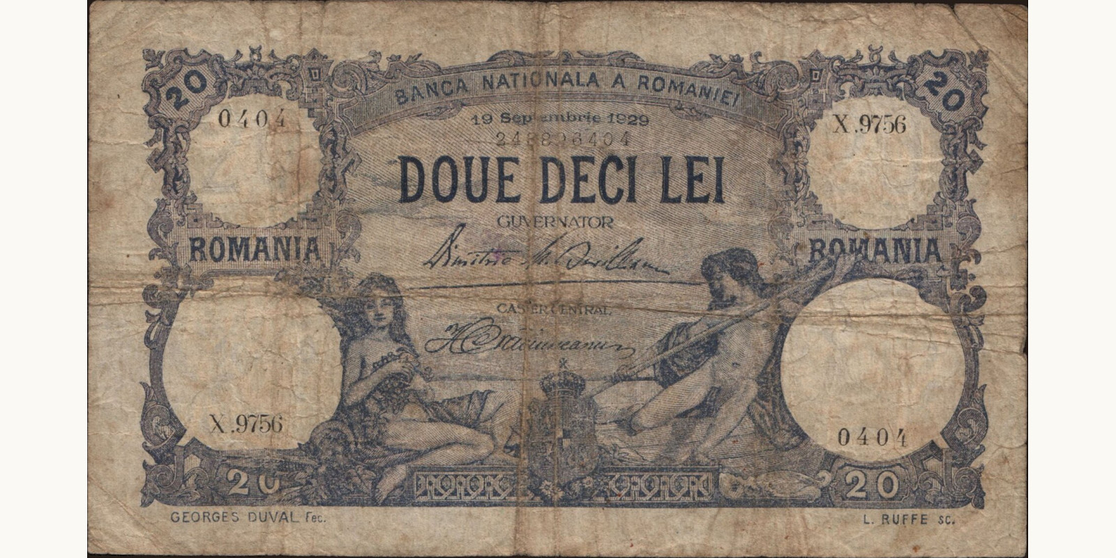 20 lei Romania 1929 — Front side