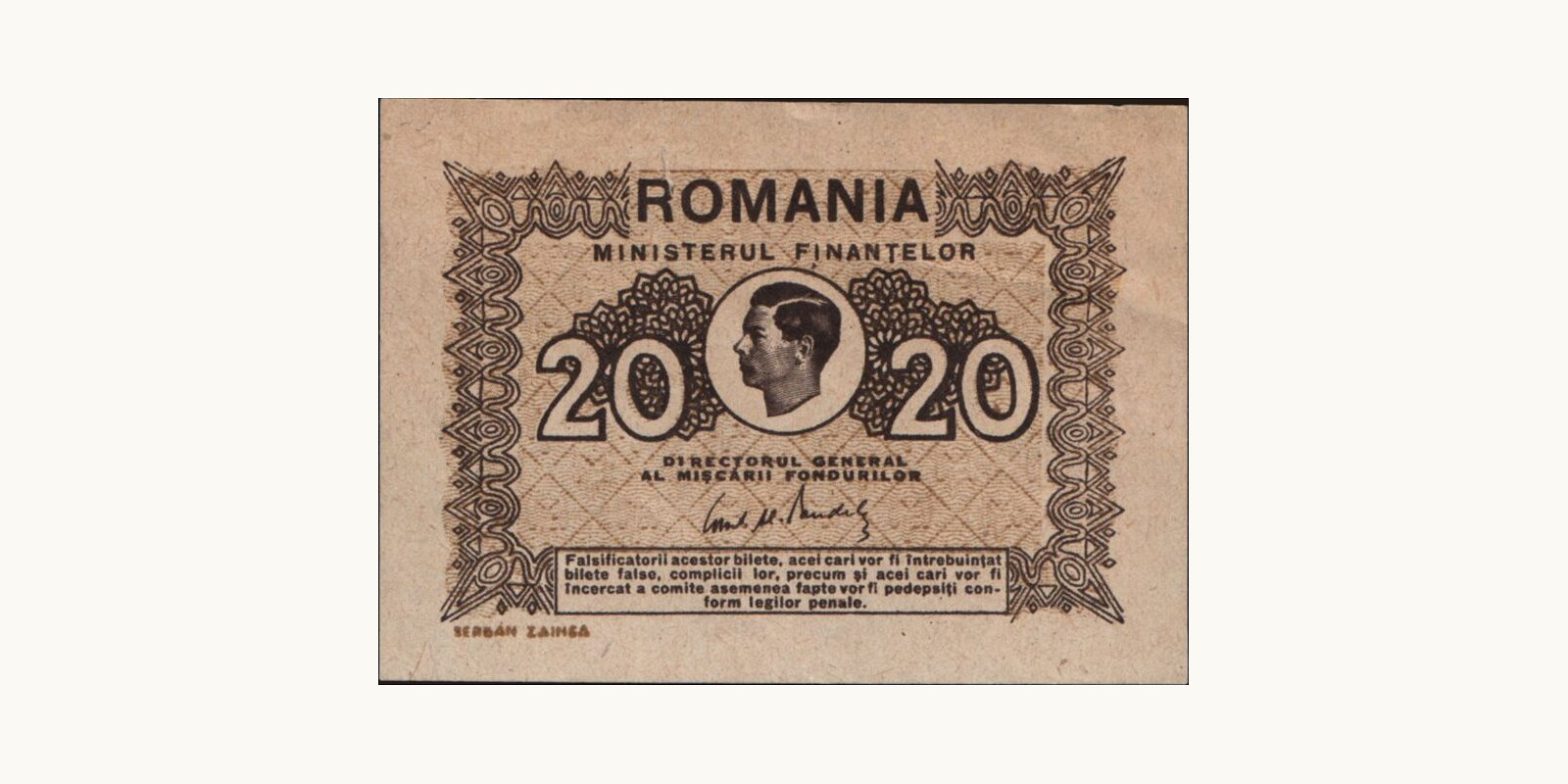 20 lei Romania 1945 — Front side