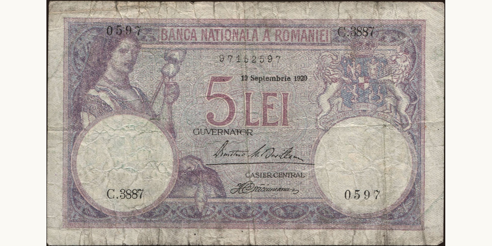 5 lei Romania 1929 — Front side