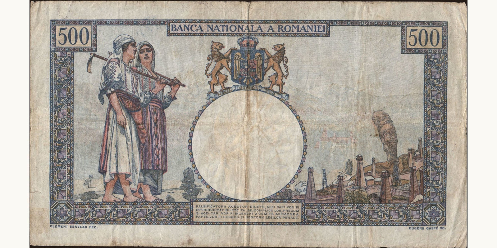 500 lei Romania 1938 — Back side