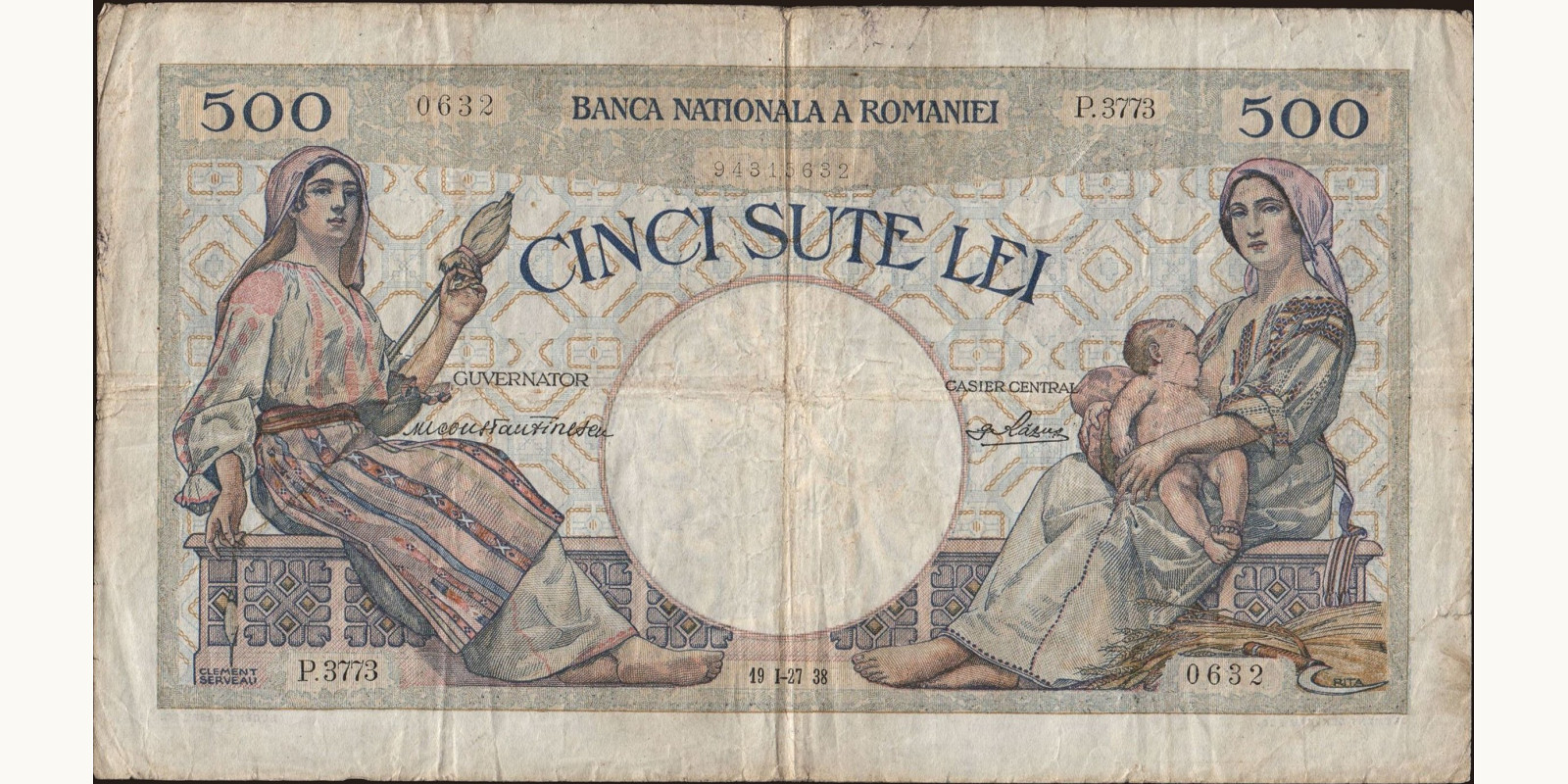 500 lei Romania 1938 — Front side