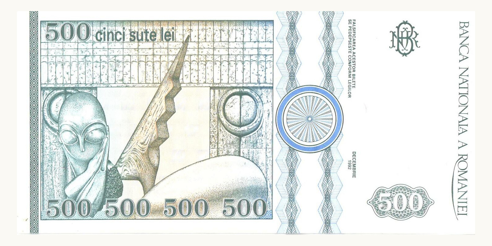 500 lei Romania 1992 — Back side
