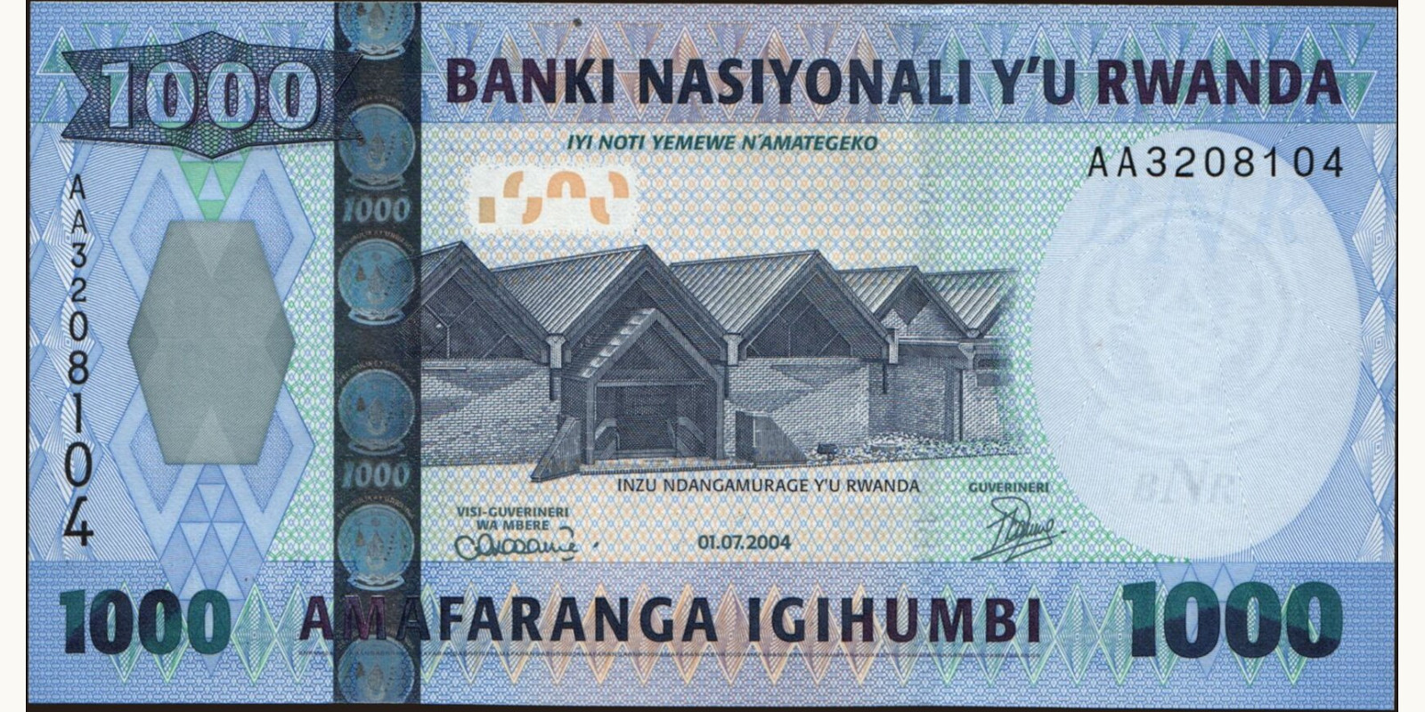 1000 franc Руанда 2004 — Лицевая сторона