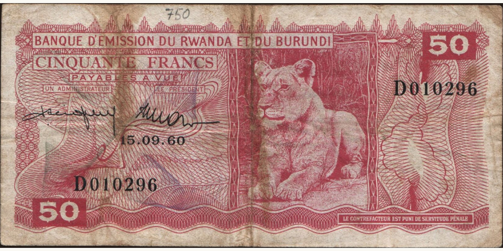 50 franc Rwanda 1960 — Front side
