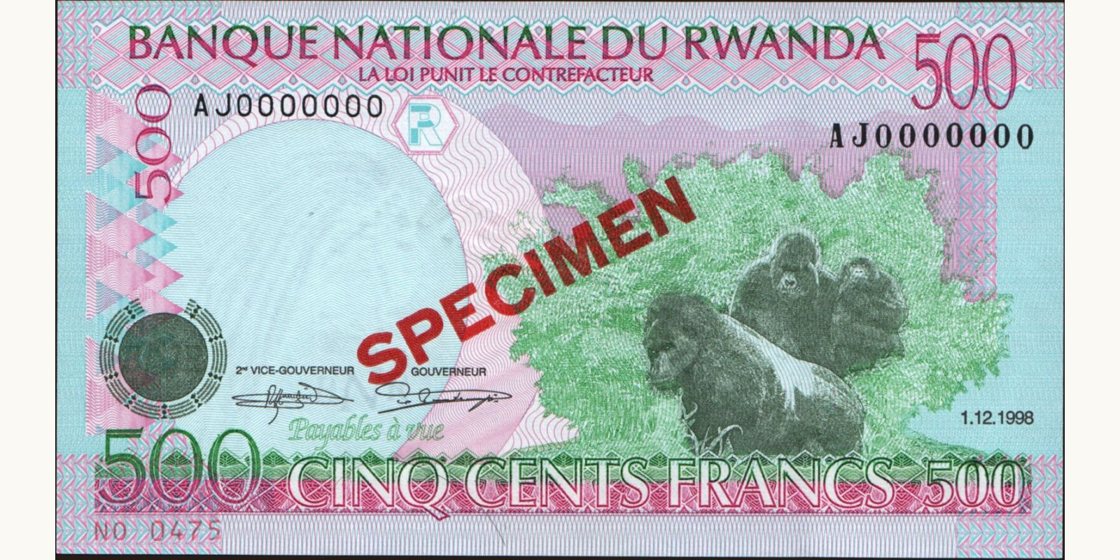 500 franc Руанда 1998 — Лицевая сторона