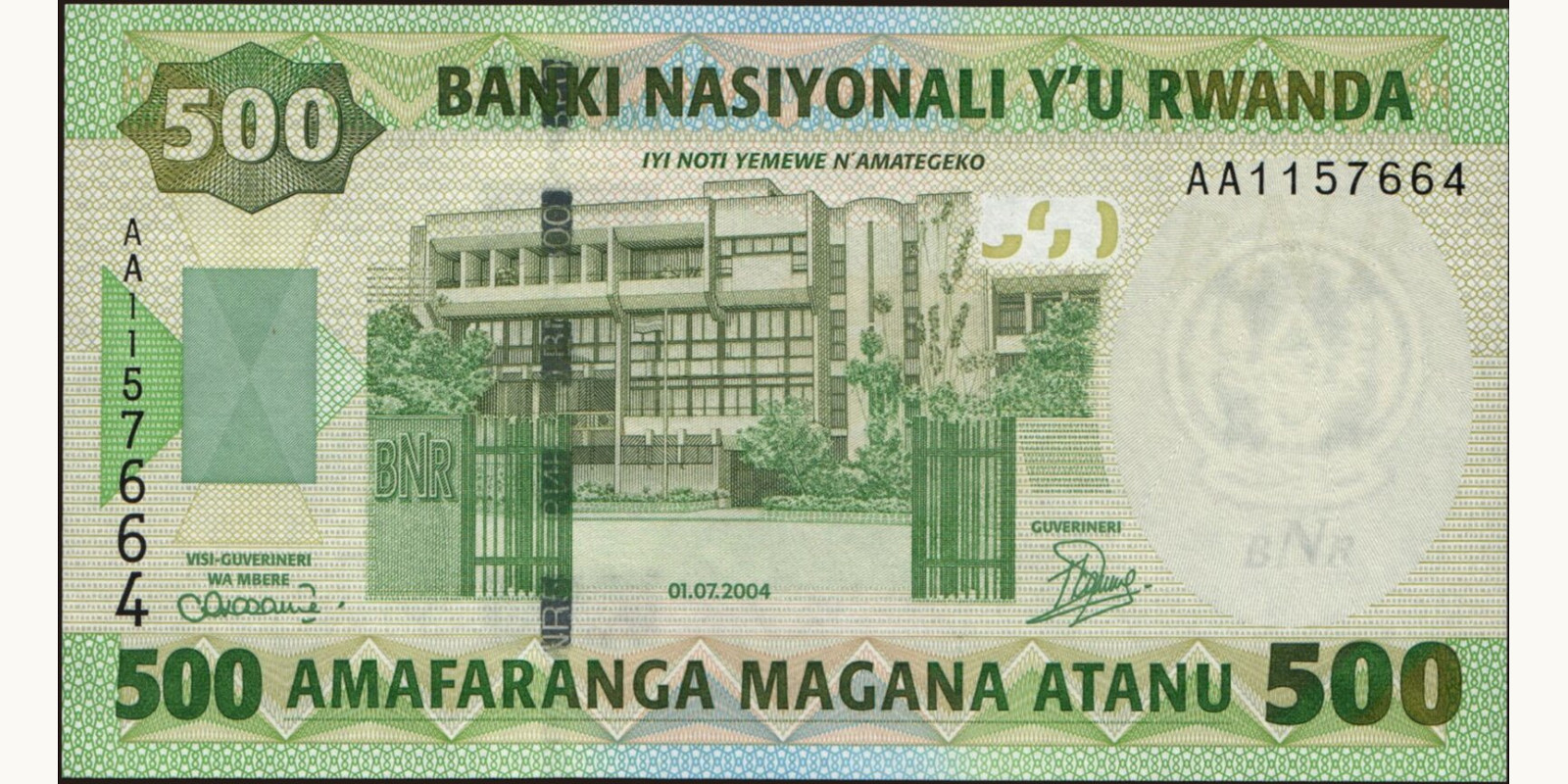 500 franc Руанда 2004 — Лицевая сторона