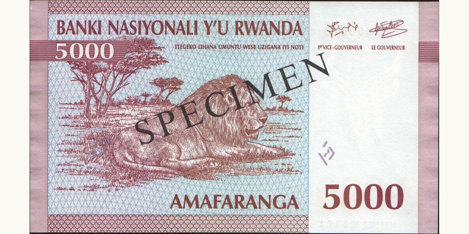 5000 franc Руанда 1994 — Оборотная сторона