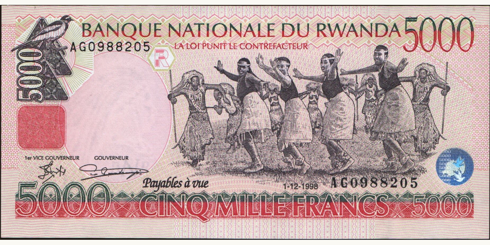 5000 franc Rwanda 1998 — Front side