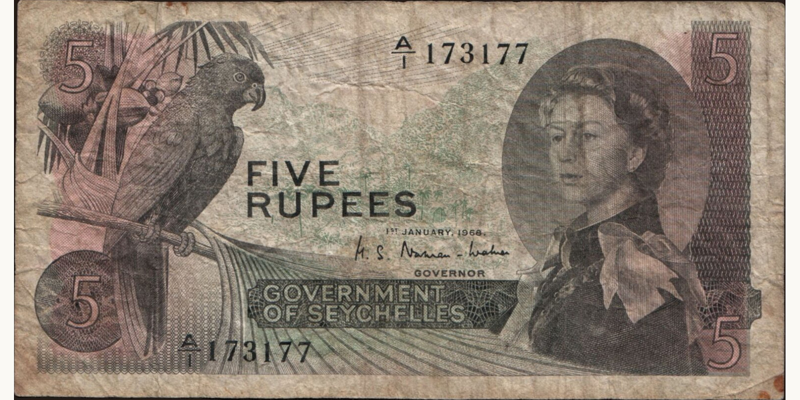 5 rupees Сейшельские о-ва 1968 — Лицевая сторона