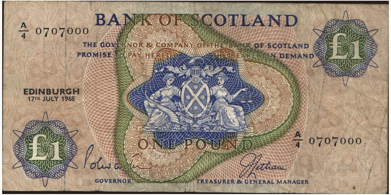 1 pounds Scotland 1968 — Front side
