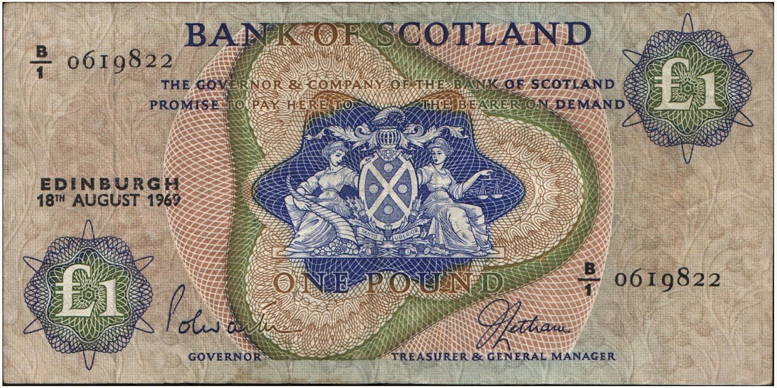 1 pounds Шотландия 1969 — Лицевая сторона
