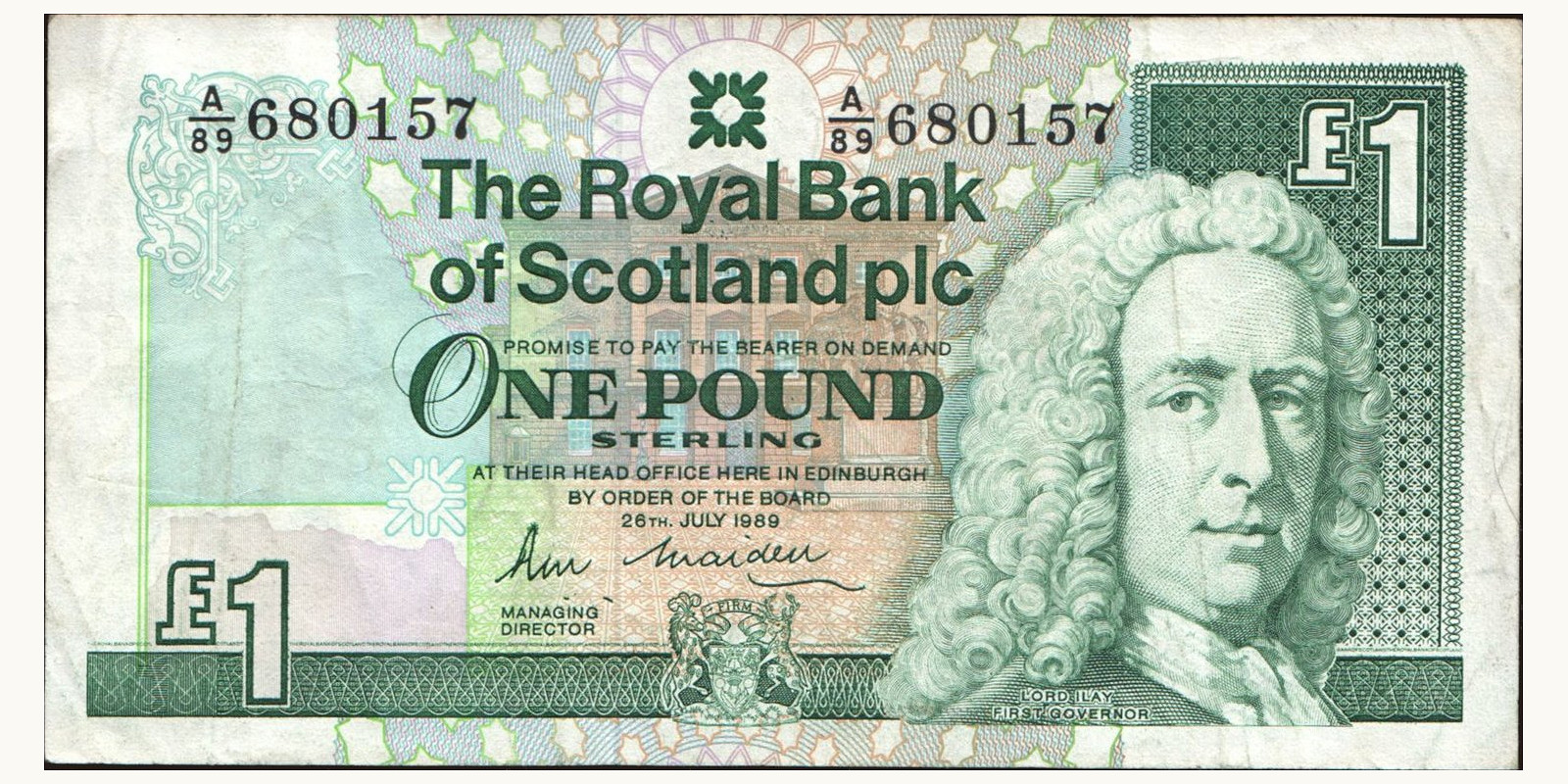1 pounds Шотландия 1989 — Лицевая сторона