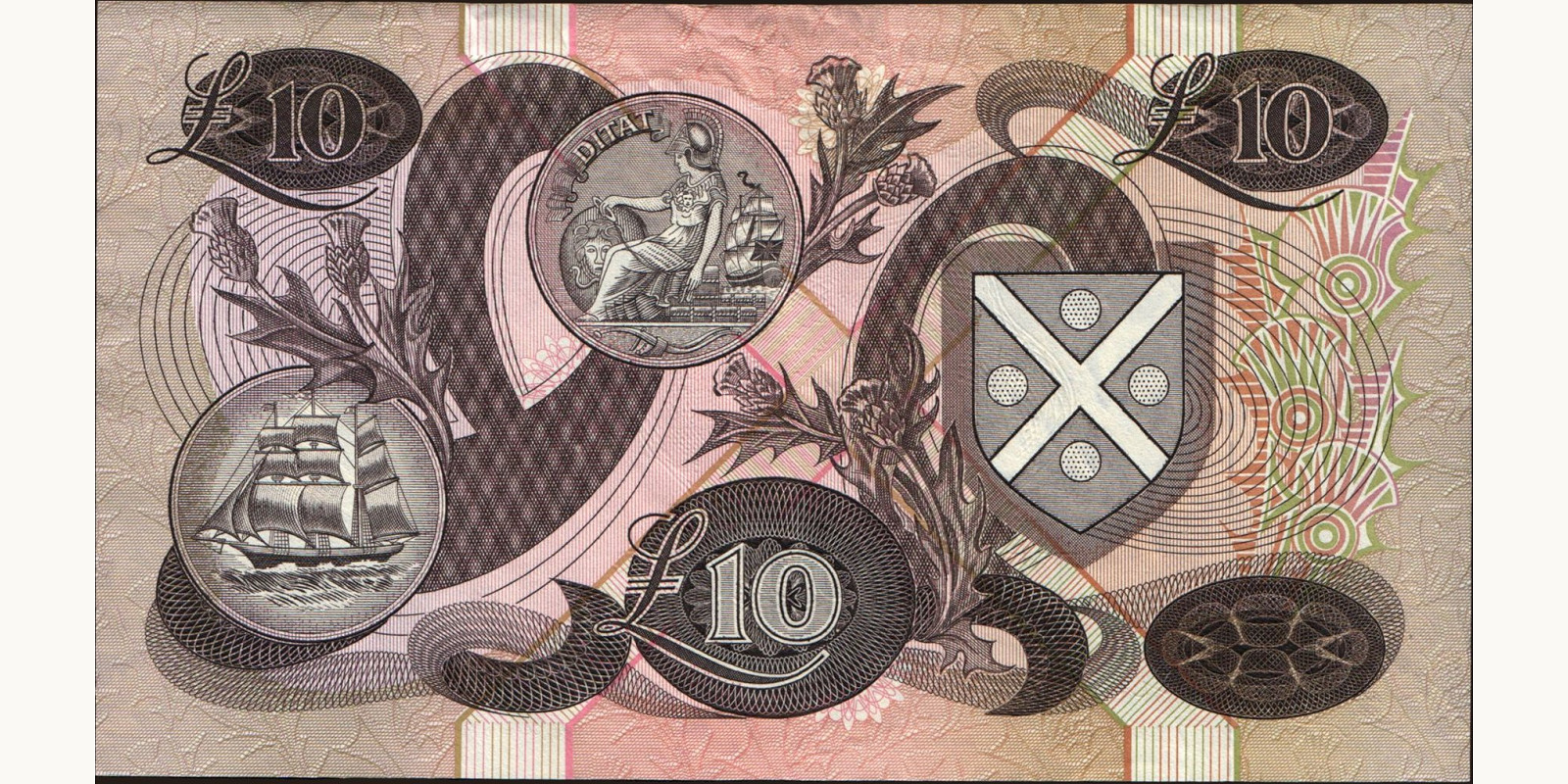 10 pounds Шотландия 1990 — Оборотная сторона