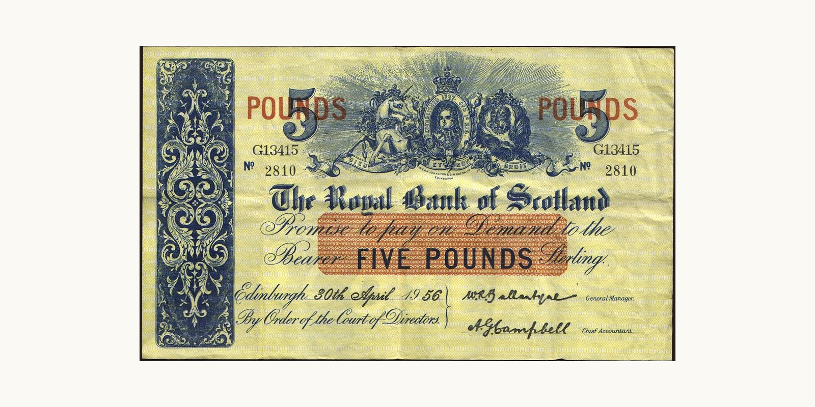 5 pounds Шотландия 1956 — Лицевая сторона