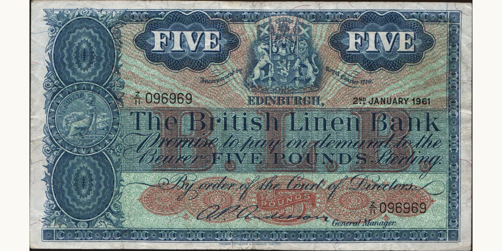 5 pounds Scotland 1961 — Front side