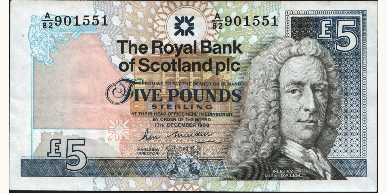 5 pounds Шотландия 1988 — Лицевая сторона