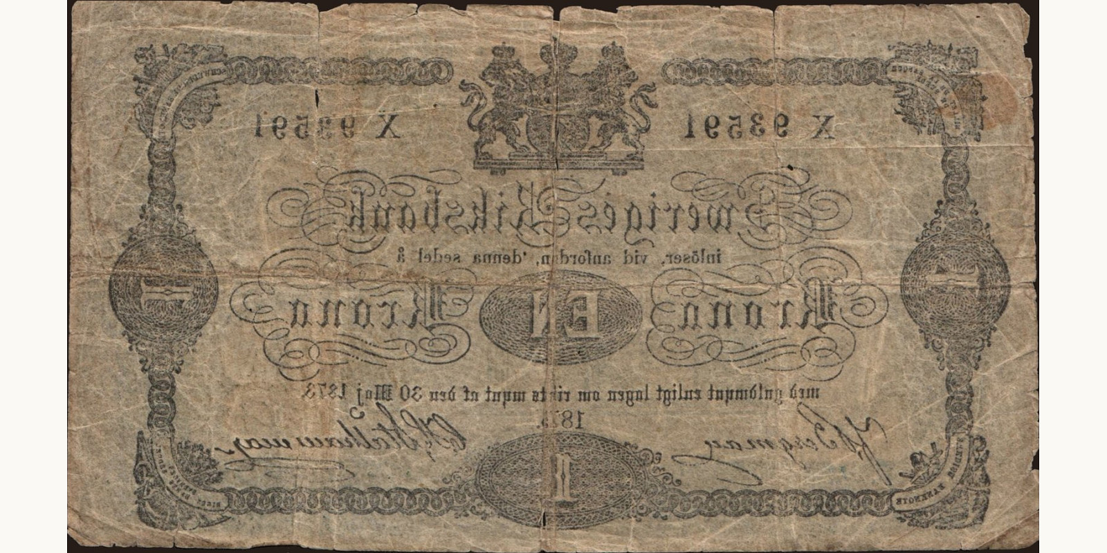 1 krona Sweden 1875 — Back side