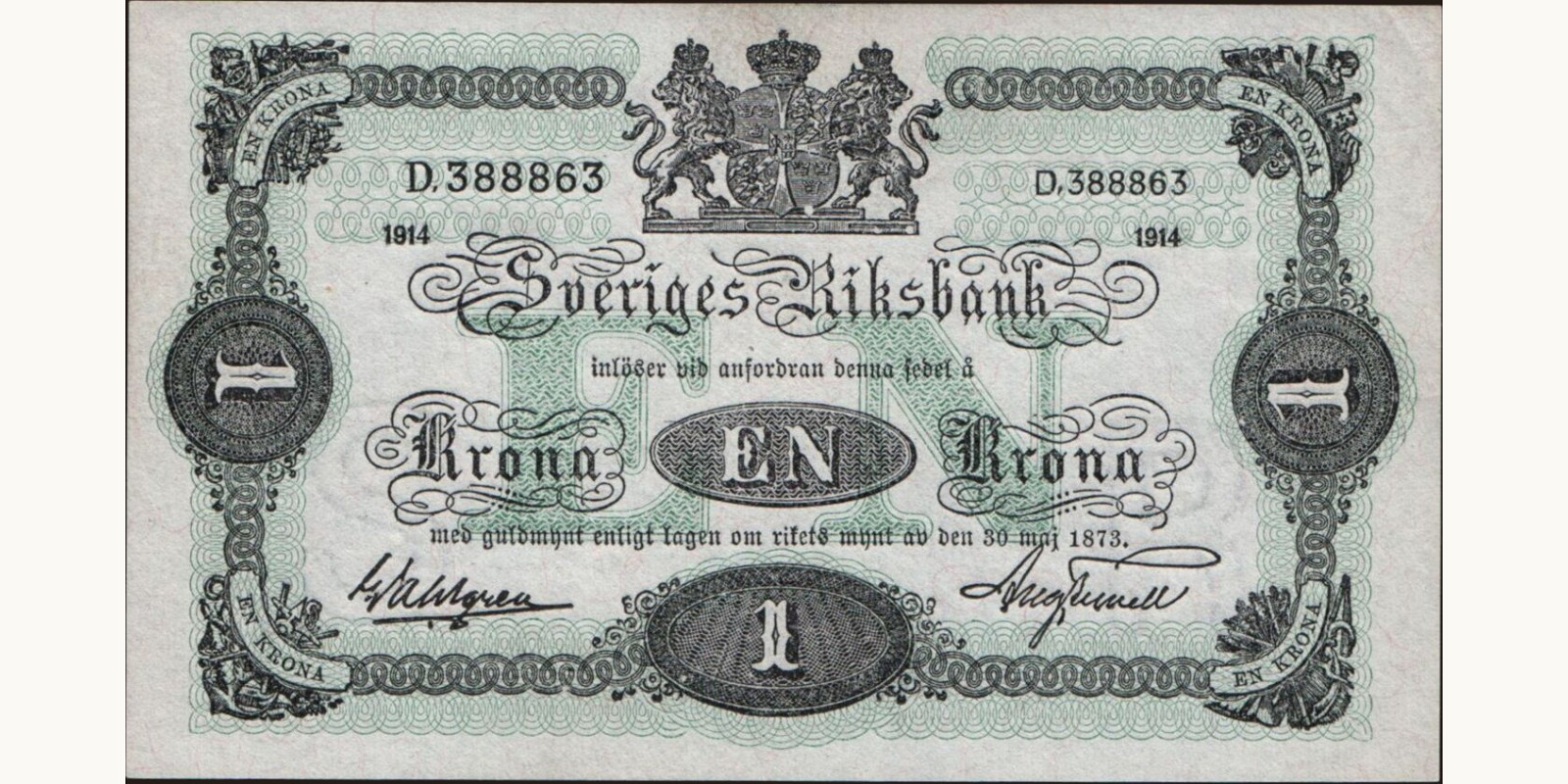 1 krona Швеция 1914 — Лицевая сторона