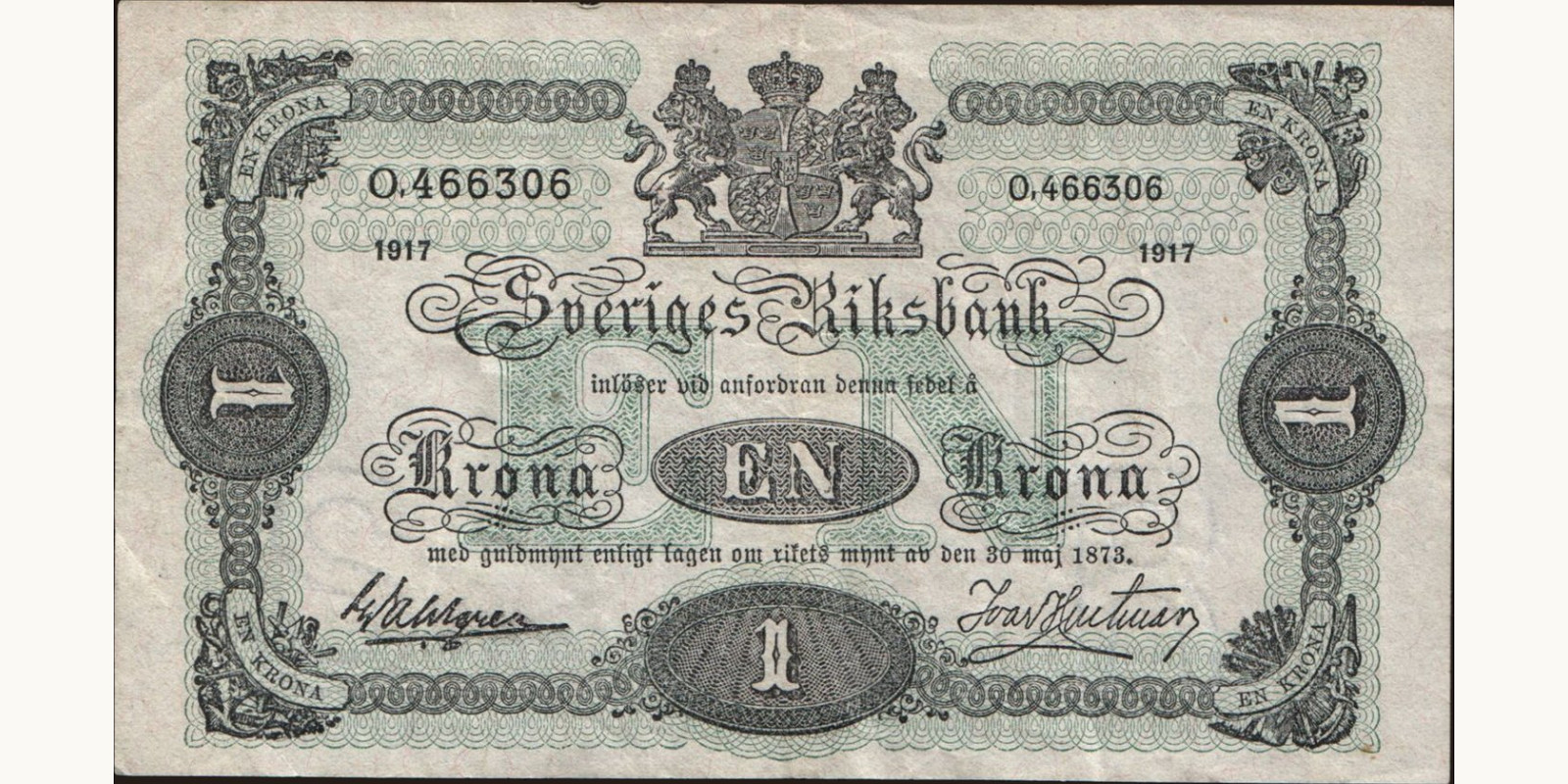 1 krona Швеция 1917 — Лицевая сторона