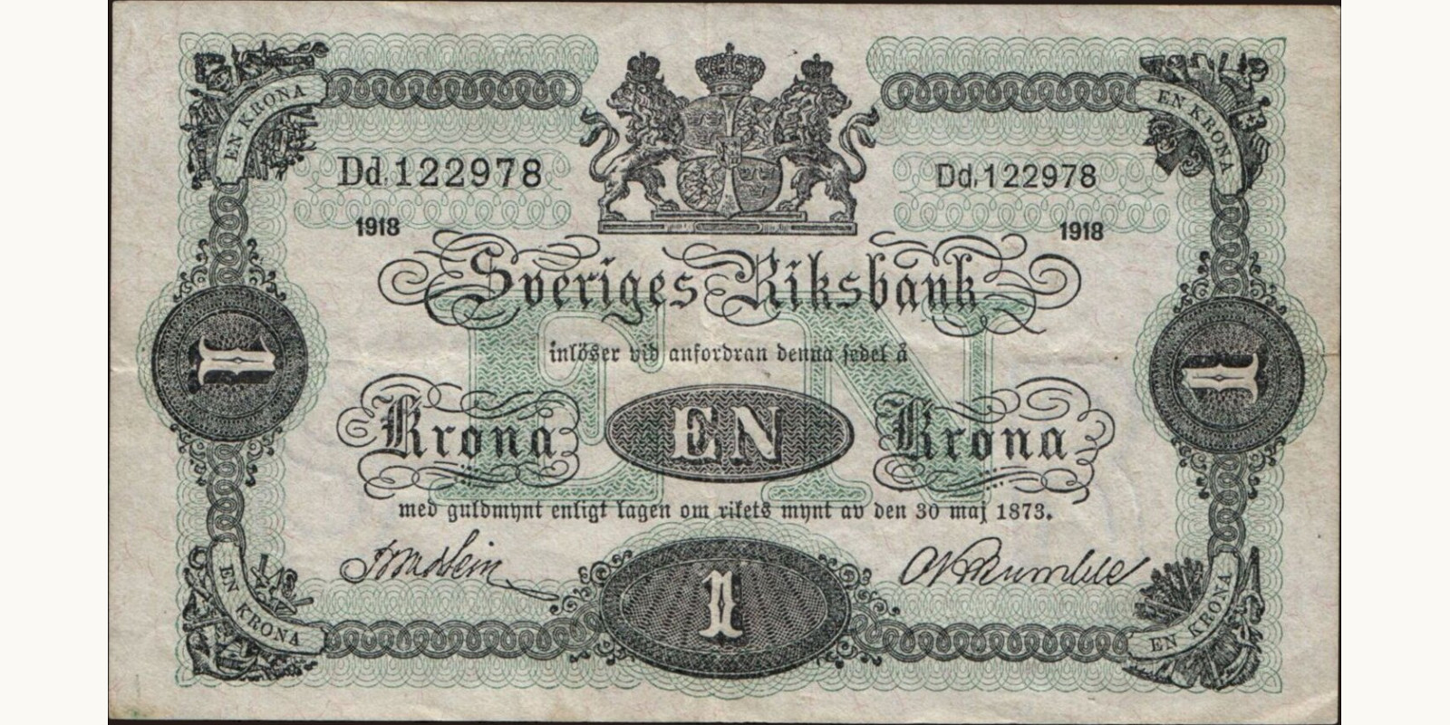 1 krona Sweden 1918 — Front side