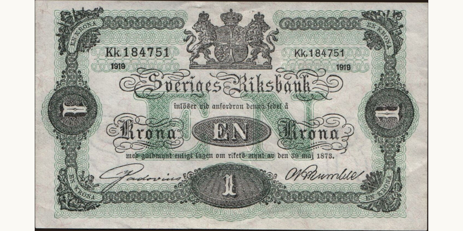 1 krona Sweden 1919 — Front side