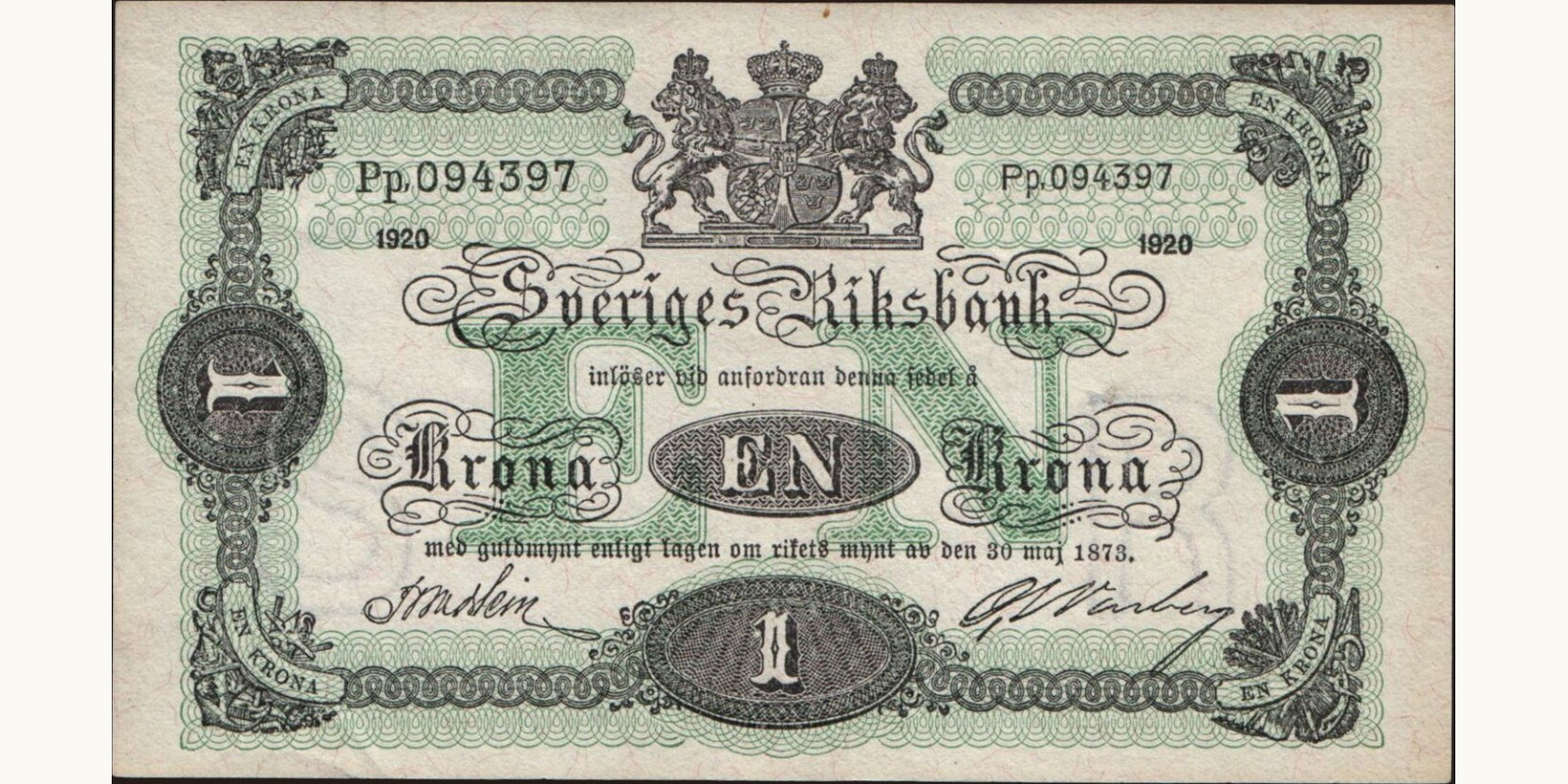 1 krona Sweden 1920 — Front side