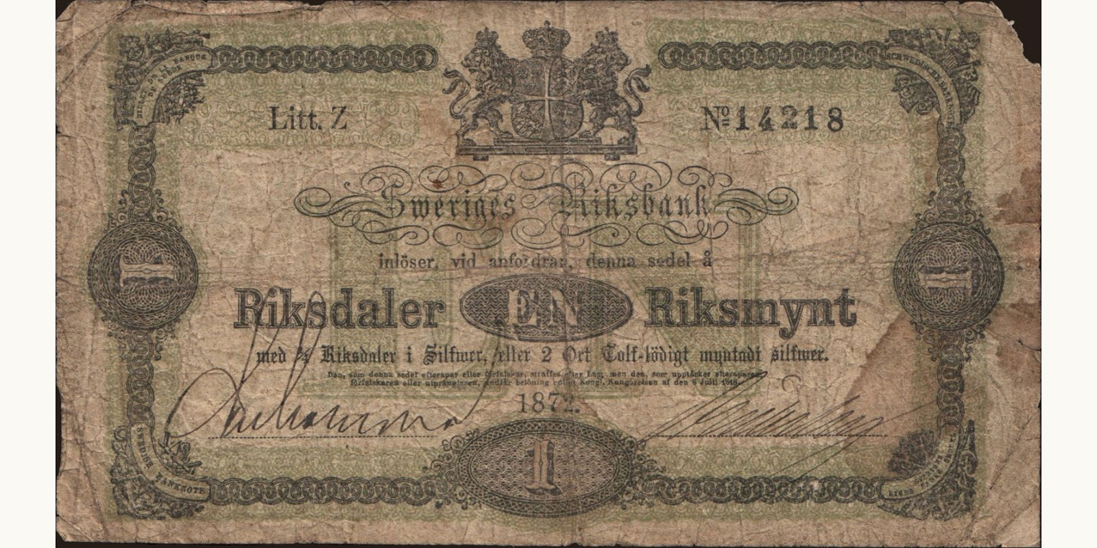 1 riksdaler 1872